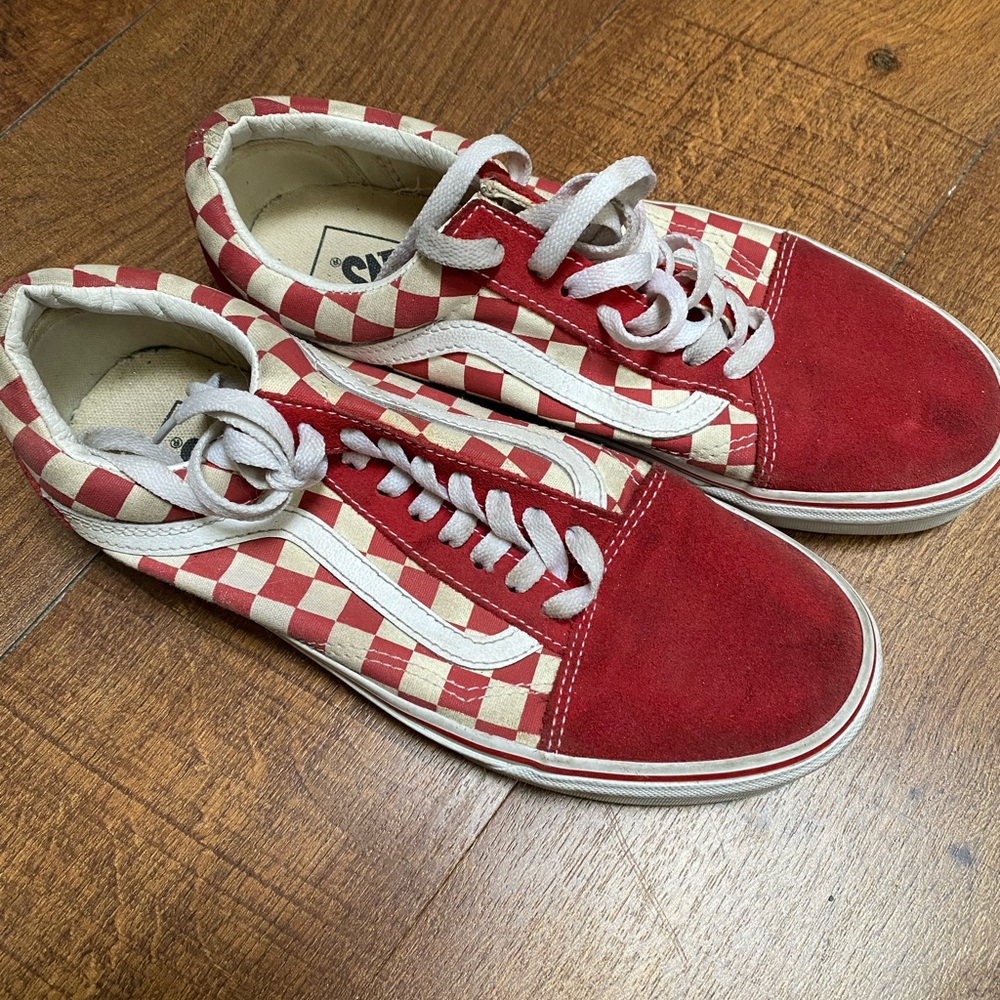 Mens Old School Red Checkered Vans 7 1/2